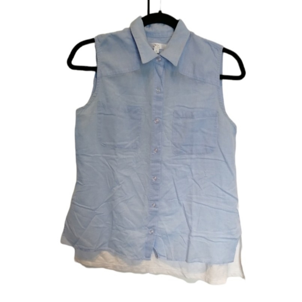 DREW Chambray High low Sleeveless Button Up Blouse Cotton Tencel Small
